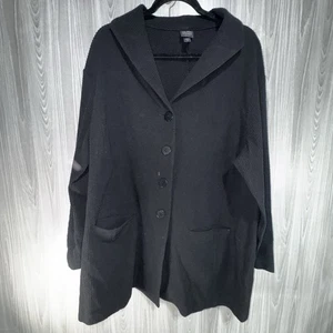 Eileen Fisher Baumwolle Nylon Stretch Long Jacke Cardigan schwarz Waffelstrick 1X - Bild 1 von 7