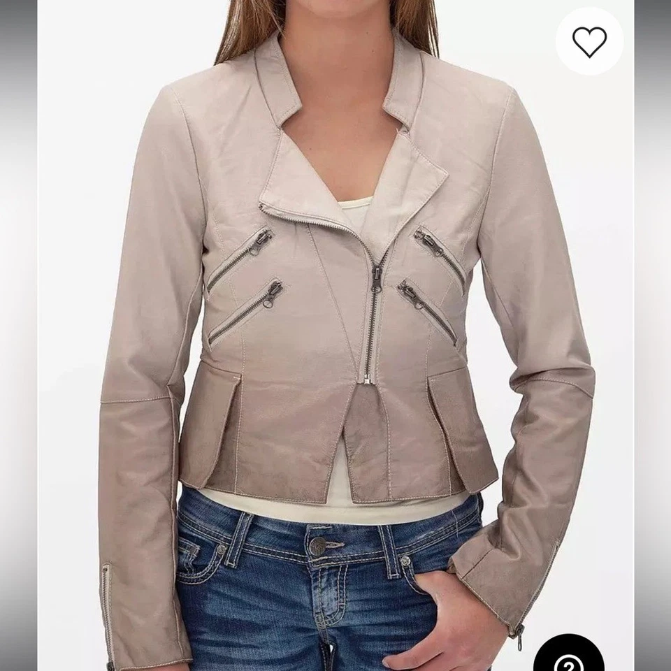 Chaqueta de cuero sintético BKE Moto para mujer talla grande cremallera recortada ombre estilo callejero Foto 1 de 4