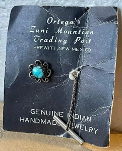 Vintage Sterling Türkis Zuni Pin Krawattennadel auf Originalkarte - Bild 1 von 2