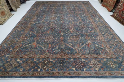 10 x 14 ft oriental Blue Area Rug Afghan Hand Knotted Veg Dye Wool  Rug - Image 1 of 4