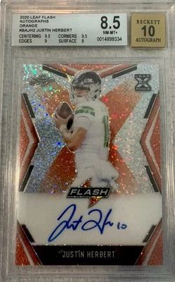 2020 Justin Herbert RC Leaf Flash Auto Orange BA-JH2  /10  BGS - 8.5 Auto - 10 - Image 1 of 4