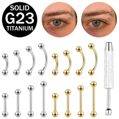 1 Set 14G/16G/18G/20G Titanium Steel Eyebrow Piercings Stud Earrings Jewelry - Image 1 of 4