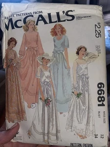 Vtg 70s McCall 6681 Bridal Gown Wedding Dress Maxi Prairie Sewing Pattern Cut 12 - Picture 1 of 3