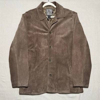 Vintage J.Crew Mens M Brown Suede Leather Jacket Overoat Quilt Lined Heavyweight - Image 1 of 4