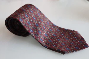 Jsaco Vintage 100% Silk Tie Maroon Red Made in Italy Retro Gem Like Print - Picture 1 of 8