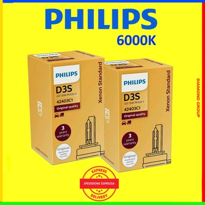 PHILIPS COPPIA DI LAMPADE ORIGINALI LAMPADINE 2X XENON D3S 35W 6000K CORRIERE - Immagine 1 di 2