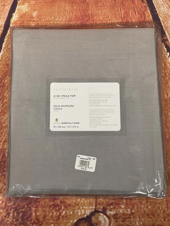 Set/2 Pottery Barn 50 X 108” 2 in 1 Pole Top Silk Dupioni  Curtains Platinum - Image 1 of 2
