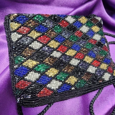 Vtg Colorful Mosaic Beaded Mini Purse Statement Piece Y2K Festival Holday Purse - Image 1 of 4