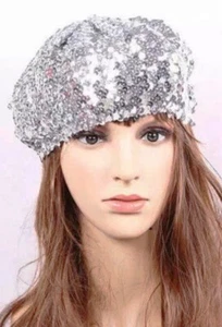 Fashion Big Girls and Women Sequinned Beret Stretchl Beanie Hat - Picture 1 of 2