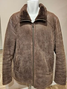 REAL FUR! Overland Lamb Shearling Men Coat Large Leather Jacket Fur RETAIL $1200 - Picture 1 of 10