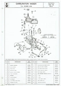 FIAT 126 (650cc) WEBER 28 IMB 5/250 CARBURETTOR PARTS LIST BULLETIN (I TEXT) - Picture 1 of 1