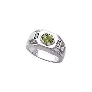 Brand New Sterling Silver Genuine Oval 8mm x 6mm Peridot & Diamond Man's Ring - Picture 1 of 10