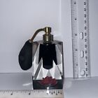 Rare Vintage Lucite Perfume Bottle W Carved Floral And Atomizer By Chace