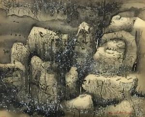 C C Wang "Villaggi nella neve" litografia originale arte - Foto 1 di 3