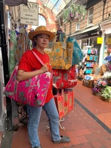 Bolso de Mano 5 Piezas Acolchado Hecho a Mano Bloque de Algodón Grande Bolso de Compras de Hombro para Mujer - Imagen 1 de 5