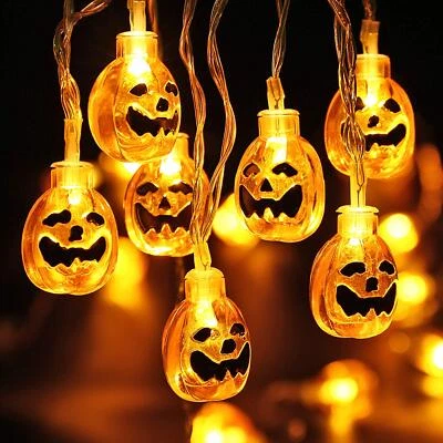 LED Kürbis Lichterkette 3D Halloween Schnur Lichter 30 LED Karneval Deko Lich... - Bild 1 von 4