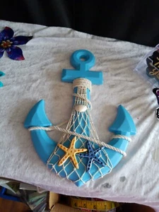 Wand-Deko/Anker/neu/Holz/Netz/Muscheln/Seesterne/blau - Bild 1 von 5
