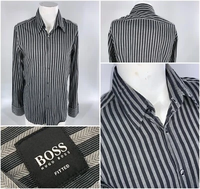 Hugo Boss Fitted Button-Up Shirt Men’s L Gray Stripe Cotton Mint YGI F3-266 - Image 1 of 4