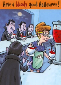 Vampires Drinking at Restaurant Bar Funny Halloween Card - Picture 1 of 2