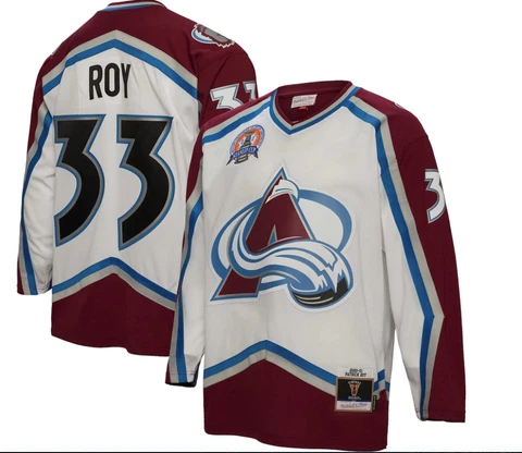 Men's Colorado Avalanche Patrick Roy Mitchell & Ness 2000 Blue Line White Jersey Cover
