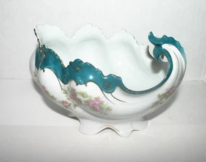 Imported Porcelain Centerpiece Bowl New Habsburg Austria Teal and Gold Tone Trim - Picture 1 of 6