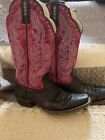 Ariat Brown Leather Cowboy Western Boots  Distressed 6.5 B Brown Pink Snip Toe