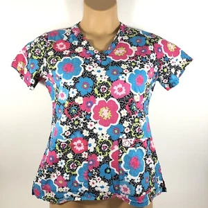 Peaches Scrub Top Printed Floral Women’s Small S - Picture 1 of 3