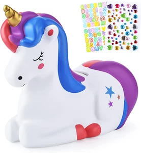 Piggy Bank Girls: Unicorn Piggy Banks - Unbreakable Plastic Coin Money Bank with - Picture 1 of 12