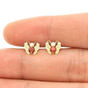 14K Yellow Gold Simulated Birthstone Butterfly Screw Back Stud Earrings - Picture 1 of 71