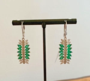 AAA Kagem Emerald, White Zircon Lever Back Earrings - 4.30 ctw. - Picture 1 of 5