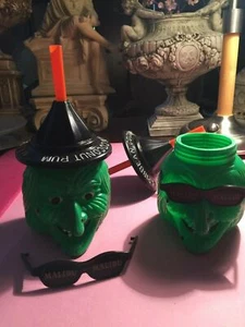 Halloween Adult Green Witch Sippy Cups 8", 3oz. w/Sunglasses ~Set of 2 (Vintage) - Imagen 1 de 2