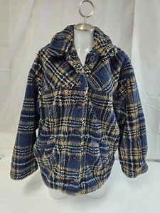 Braetan Vintage Plaid Flannel Womens Coat Blue tan and White size Med - Picture 1 of 6