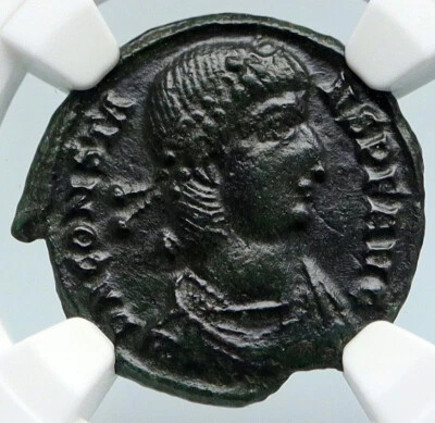 CONSTANS Authentic Ancient VICTORY w Old CHRISTIAN CHI-RHO Roman Coin NGC i89491 - Image 1 of 4