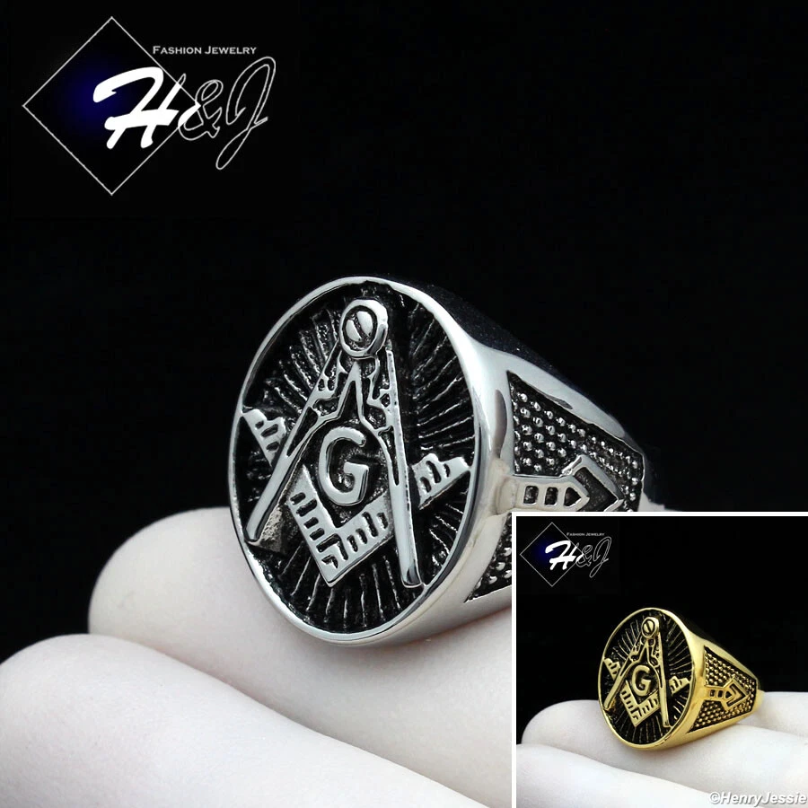 MEN Stainless Steel Silver/Black/Gold Plated MASONIC Master Oval Ring*R124 - Image 1 of 1