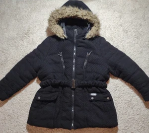 Rocawear Classic Fur Lined Hood Coat Jacket Women’s Size XL Black Belted Heavy - Picture 1 of 17