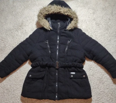 Rocawear Classic Fur Lined Hood Coat Jacket Women’s Size XL Black Belted Heavy - Image 1 of 4