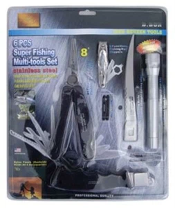 6 Piece Multi Function Fishing Tool Set inc Knife Torch Plier Nail Hook Clipper - Picture 1 of 12