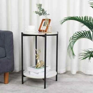 2 Tier Round Side Table Sofa End Coffee Table Living Room Desk Bedside Tables - Picture 1 of 18