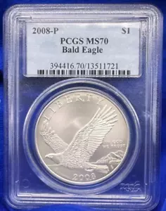 2008-P Bald Eagle Commemorative Dollar MS70 PCGS Blue Label - Picture 1 of 4