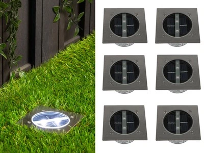 6er SET Ranex Solar LED Bodeneinbaustrahler Außen Edelstahl eckig Bodenleuchte - Bild 1 von 4