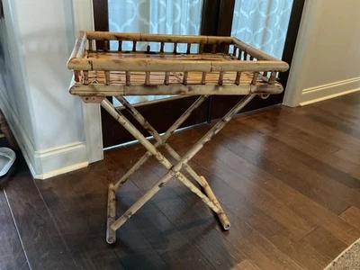 Bandeja de TV de bambú vintage soporte de mesa tortuga quemada plegable Foto 1 de 4