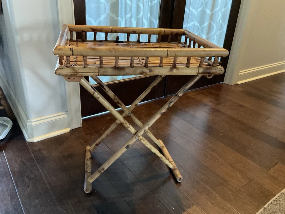 Винтажный бамбуковый поднос для телевизора подставка для стола сгоревшая черепаха складная - Изображение 1 из 4