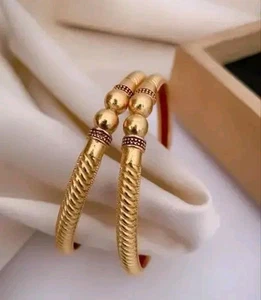 Traditional Gold Matt Bangle Unique Bracelet Bridal Wedding jewelry (2Pcs) - Picture 1 of 4