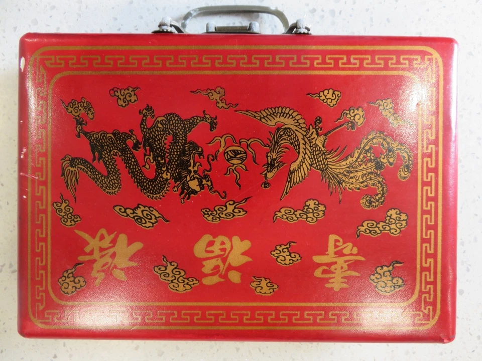 Vintage Mahjong Set in Red Dragon Case – 144 Engraved Tiles + Dice + Rules - Image 1 of 4