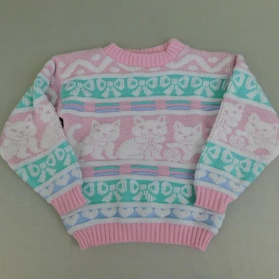 Suéter Vintage Años 80 Arielle Niña Hilo Metálico Pastel Gato #4818 Foto 1 de 4