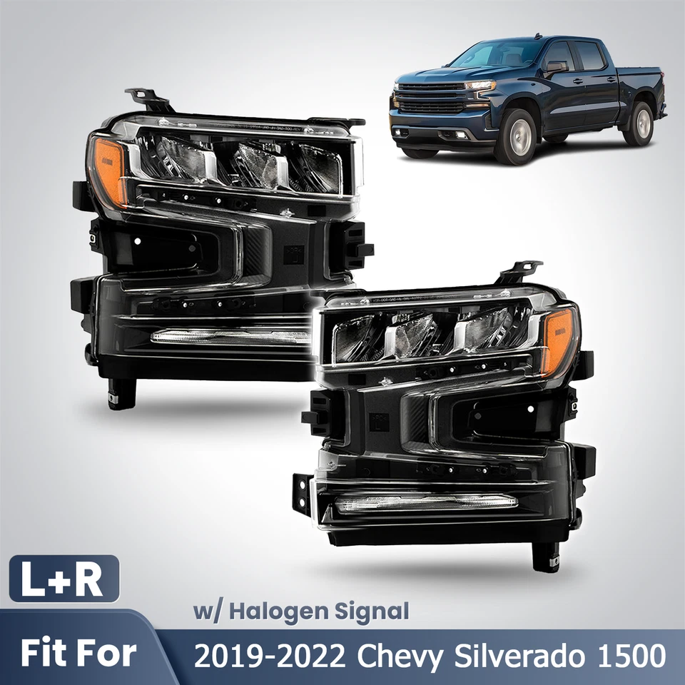 LED Headlights For 2019-2022 Chevy Silverado 1500 w/ Halogen Signal Right+Left - Image 1 of 4