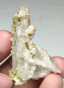 Green Tourmaline Gemmy Crystal combined With Qaurtz Nice Colour& Unique Growth. - Picture 1 of 6
