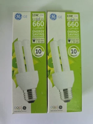 2x GE 11w 60w ES E27 Compact Fluorescent Lamp CFL Bulb New - Image 1 of 3