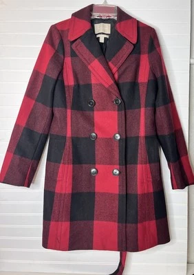 Chaqueta Banana Republic Negra Roja Búfalo Lana a Cuadros Chaquetón con Cinturón Mediana Foto 1 de 4
