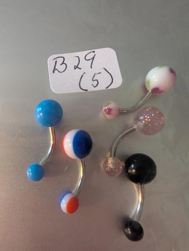 B29- Set of 5 NEW Assorted Designs Belly Button Curved Studs Body Jewelry - Image 1 of 1